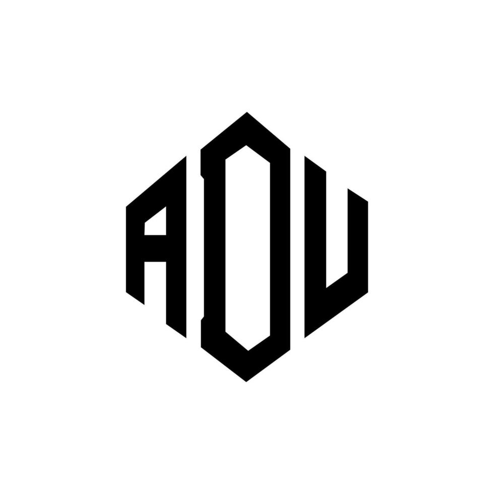 ADU letter logo design with polygon shape. ADU polygon and cube shape logo design. ADU hexagon vector logo template white and black colors. ADU monogram, business and real estate logo.