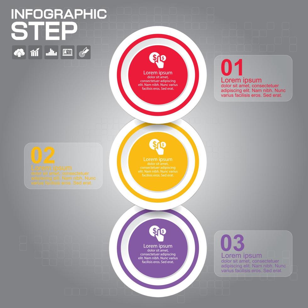 Elementos de diseño infográfico de 3 pasos para su ilustración de vector de negocio.