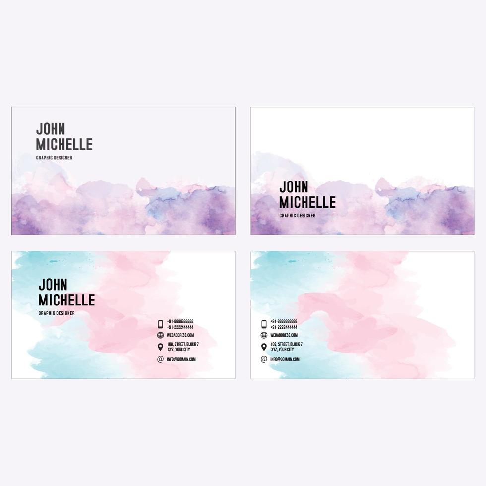 Creative and elegant light color business card design with water color style minimalist print template vector