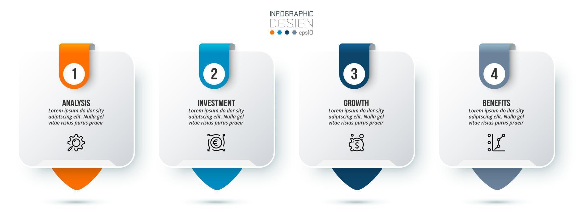 concepto de negocio de plantilla infográfica con paso. vector