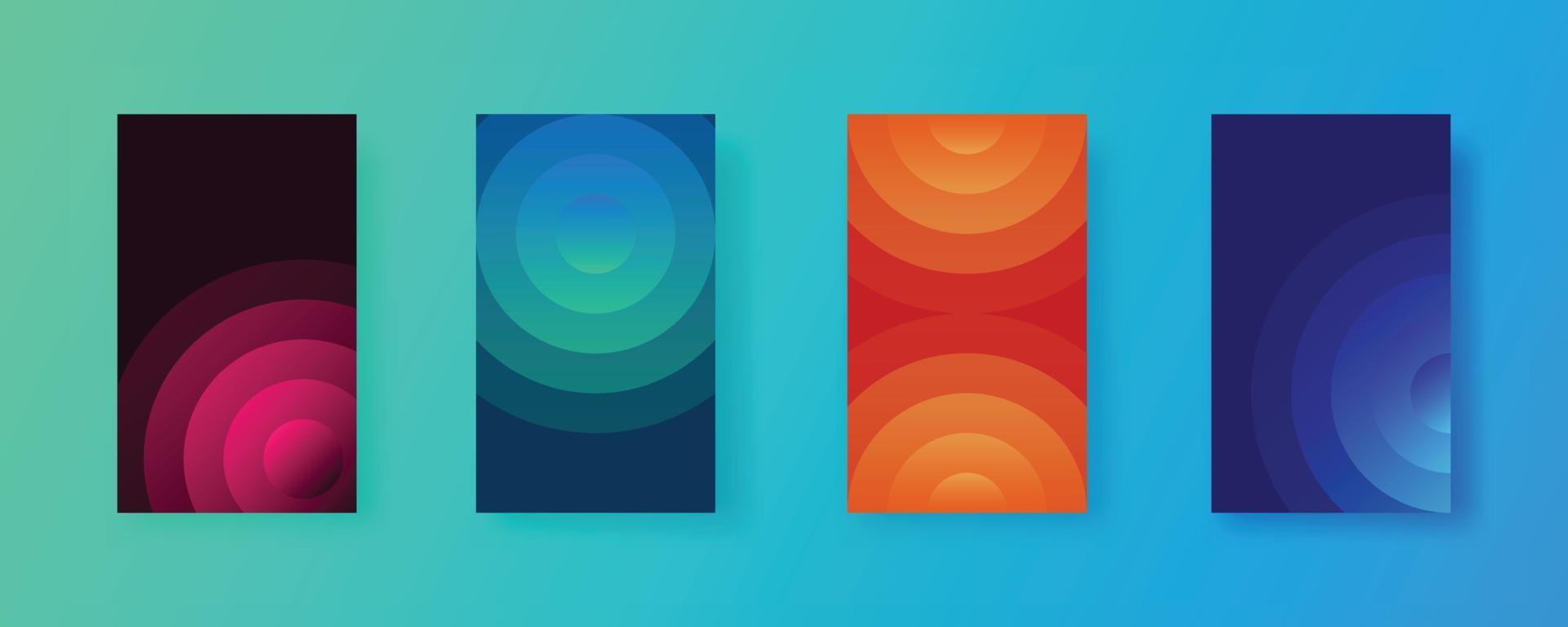 conjunto de antecedentes vectoriales abstractos de círculos con formas espirales y gradaciones de color. colección de líneas redondas apiladas para una cubierta de diseño futurista minimalista. vector