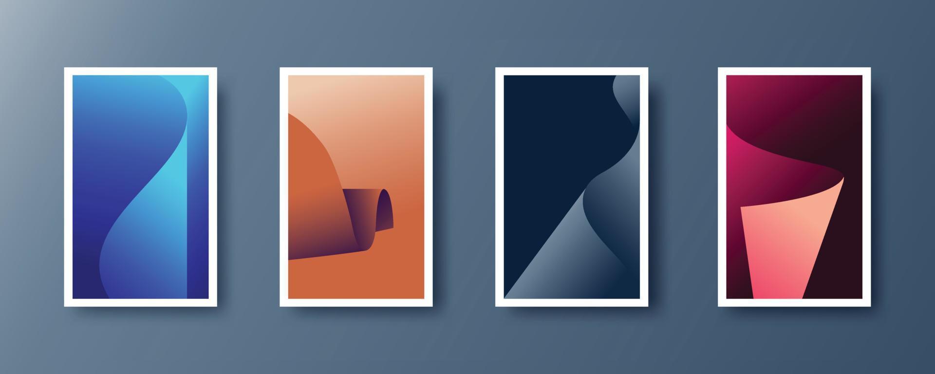 Curved corner paper vector design for poster and print background. Set of Scroll page curls in 3d for wallpaper. Collection of abstract paper in pastel color gradient.