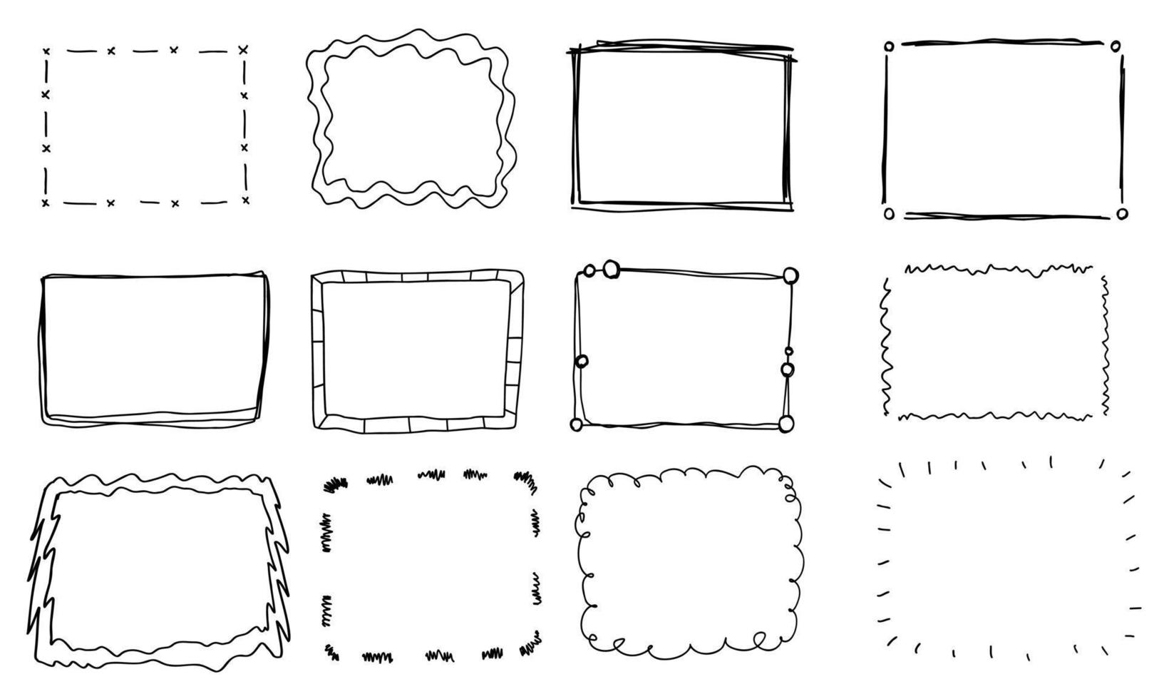 Black doodle frames set hand drawn lines collection. For school, office, happy birthday collection. vector