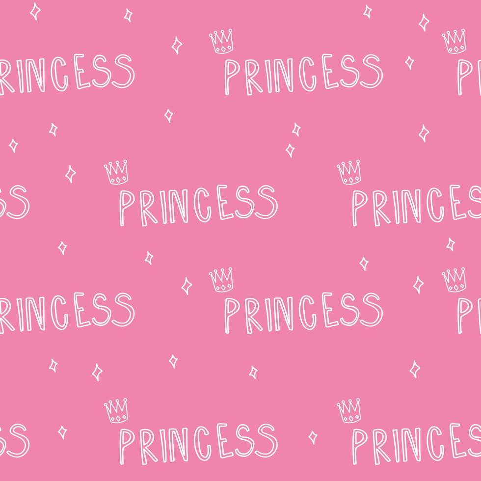 Cute pink pattern with stars, crown a princess seamless background. Textiles for girl, digital paper scrapbook. vector