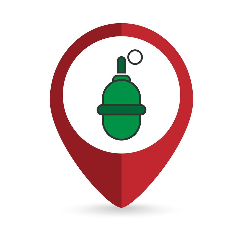 Map pointer with Grenade icon. Vector illustration.