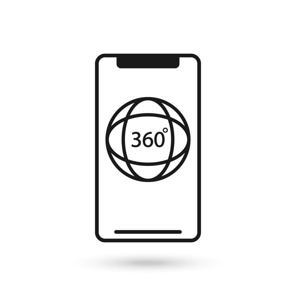 icono de diseño plano de teléfono móvil con signo de ángulo de rotación de 360 grados. vector