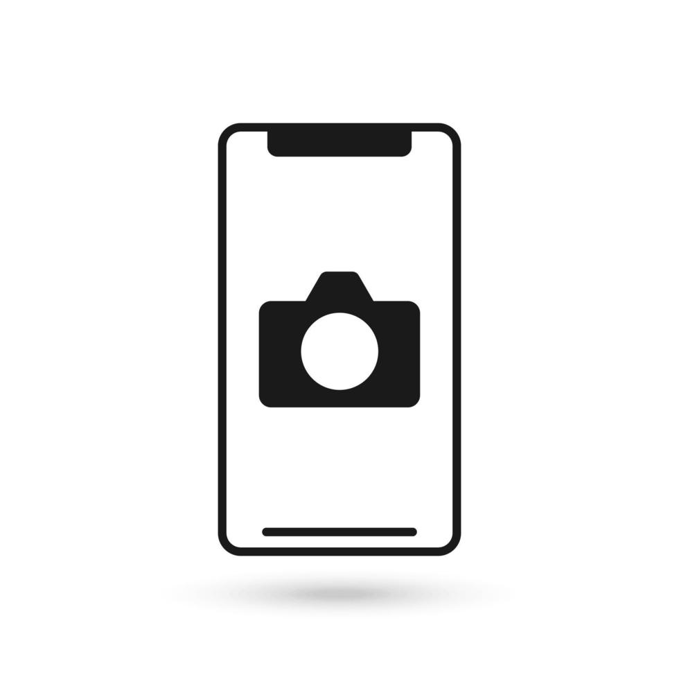 Mobile phone flat design icon camera sign. vector