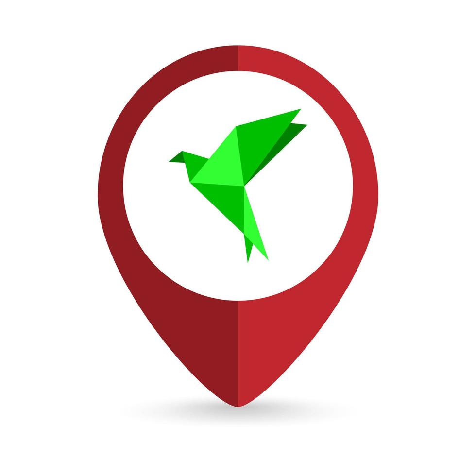 Map pointer with Origami bird icon. Vector illustration.