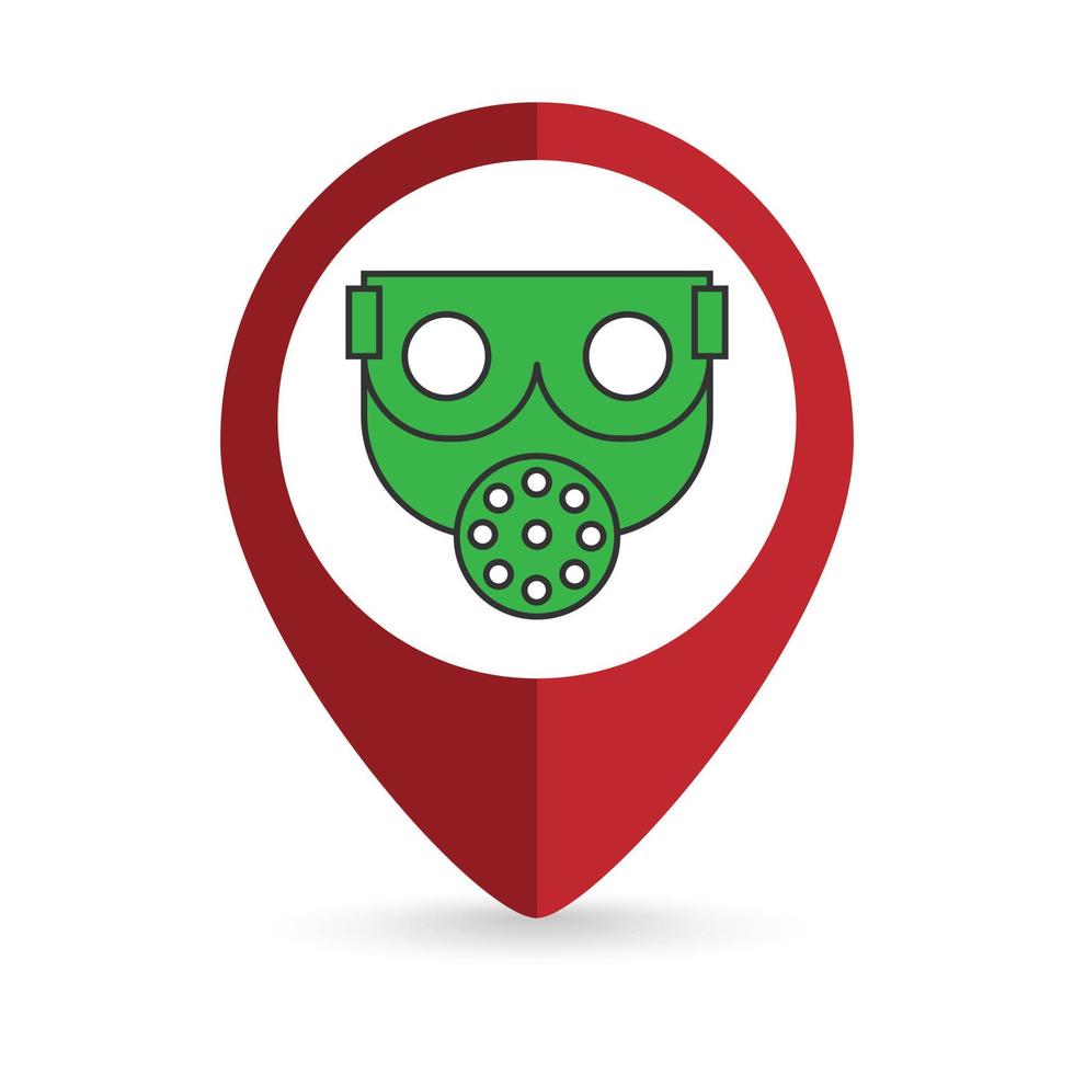 Map pointer with Respiratory Protection icon. Vector illustration.