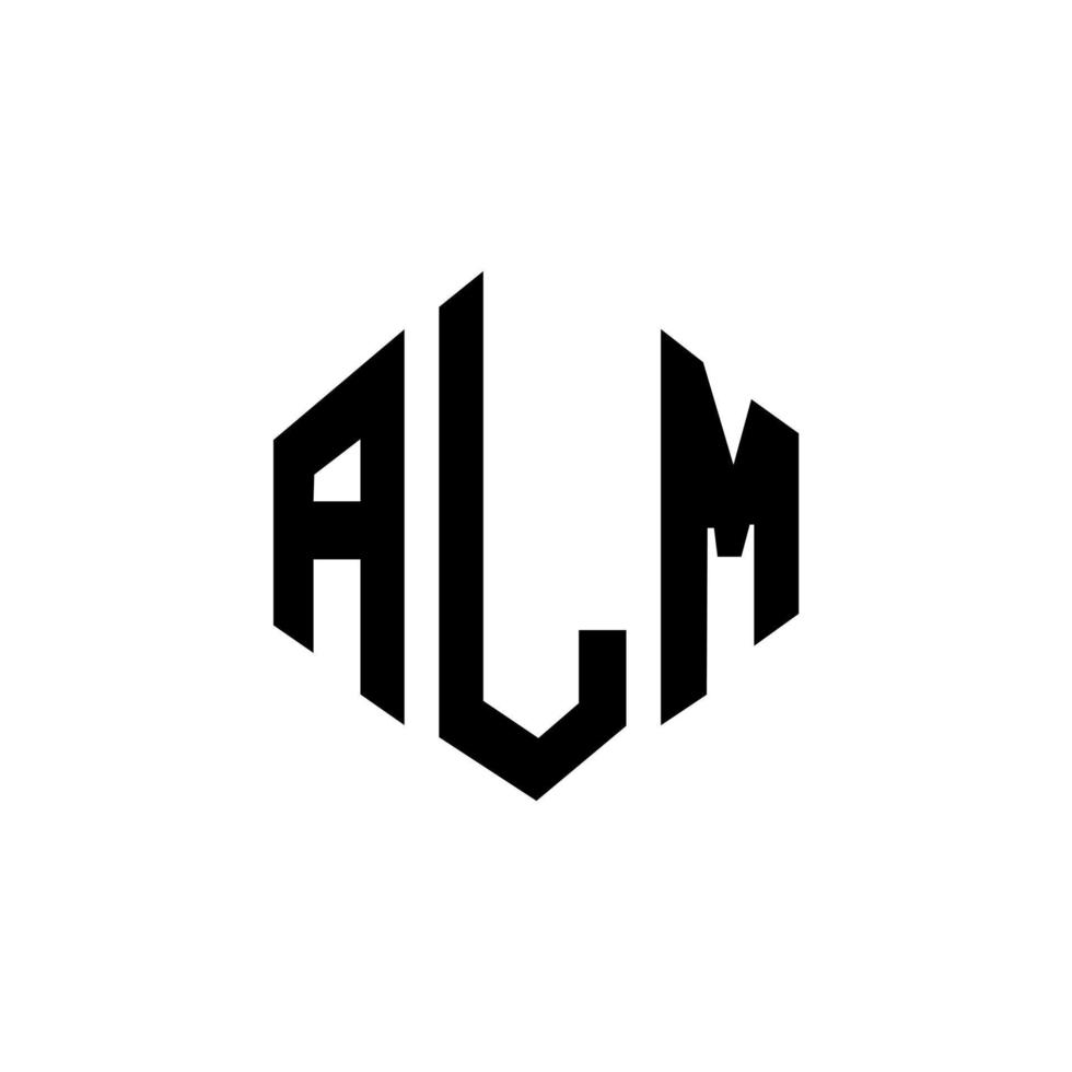 ALM letter logo design with polygon shape. ALM polygon and cube shape logo design. ALM hexagon vector logo template white and black colors. ALM monogram, business and real estate logo.