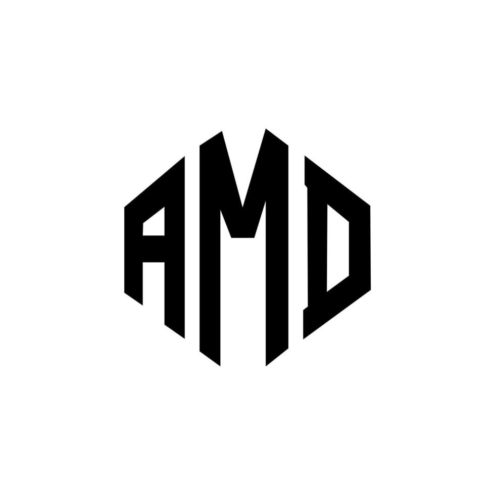 AMD letter logo design with polygon shape. AMD polygon and cube shape logo design. AMD hexagon vector logo template white and black colors. AMD monogram, business and real estate logo.