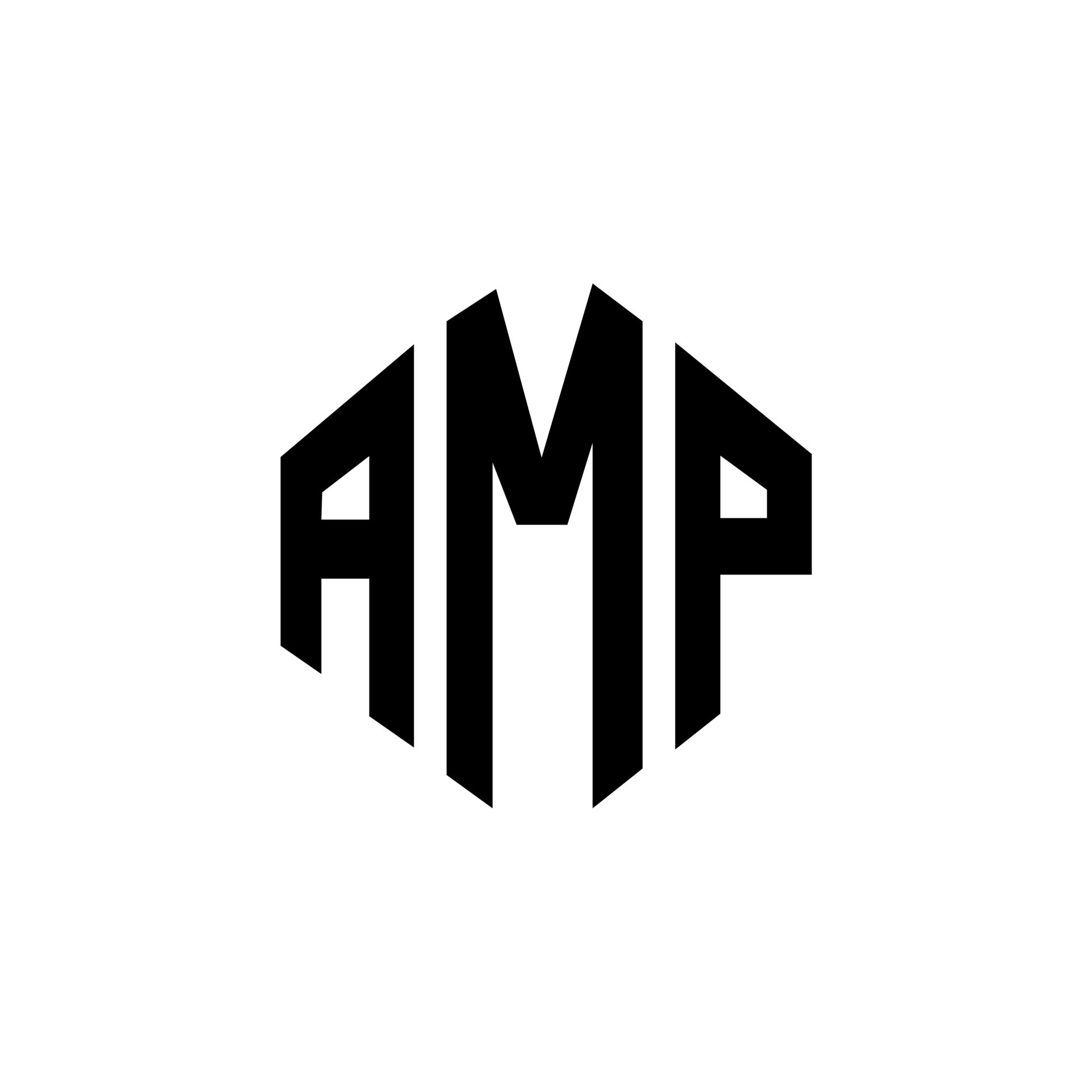 AMP letter logo design with polygon shape. AMP polygon and cube shape