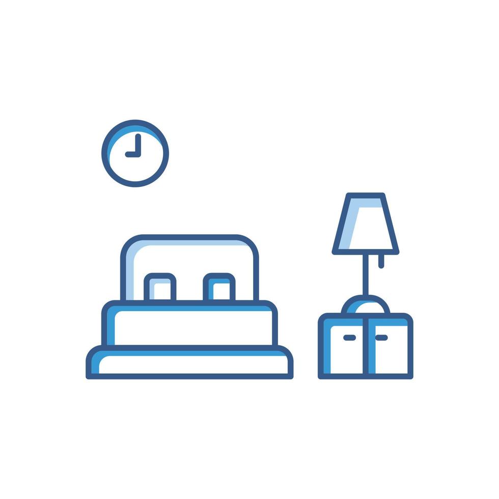 iconos relacionados con el dormitorio. contiene icono de cama, reloj de pared, luz de cama. estilo de icono de dos tonos. diseño simple editable vector