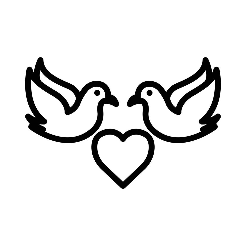 Pigeons icon with heart. Icon related to wedding. line icon style. Simple design editable vector