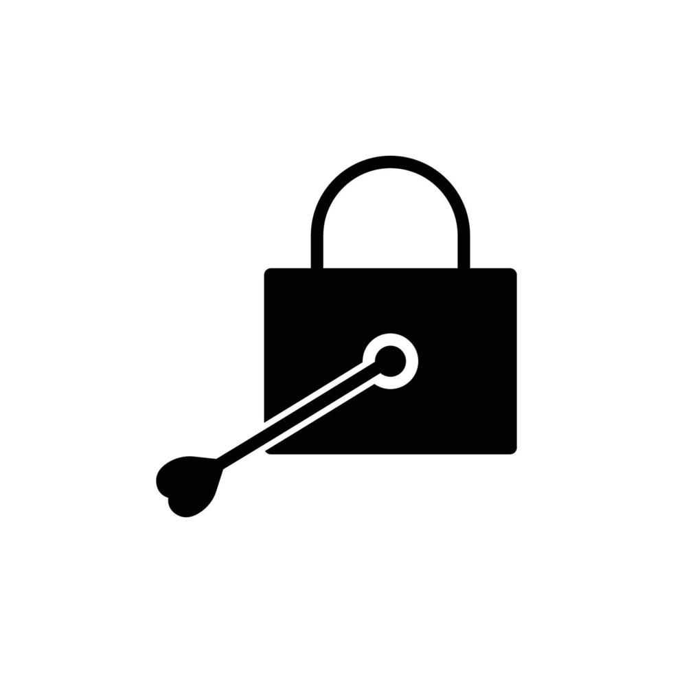 Lock icon with heart arrow . Icon related to wedding. Solid icon style, glyph. Simple design editable vector