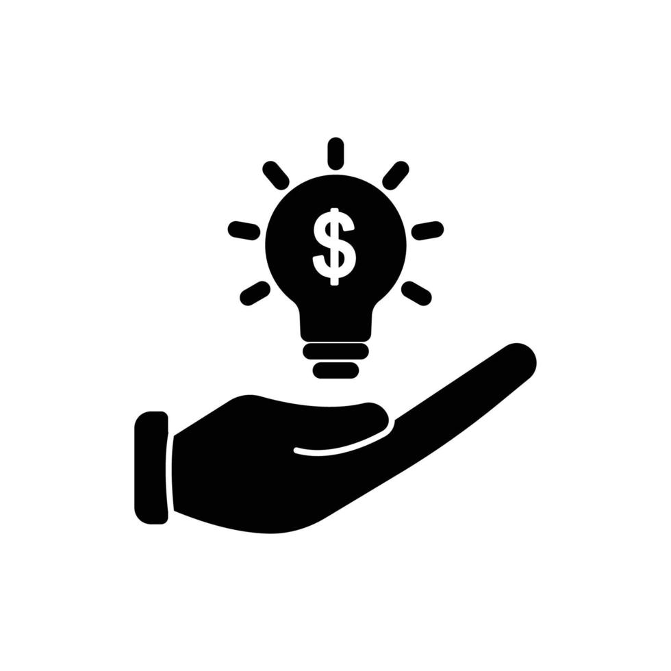 icono de mano con bombilla y dólar. adecuado para icono emprendedor, negocio. estilo de icono sólido, glifo. diseño simple editable vector