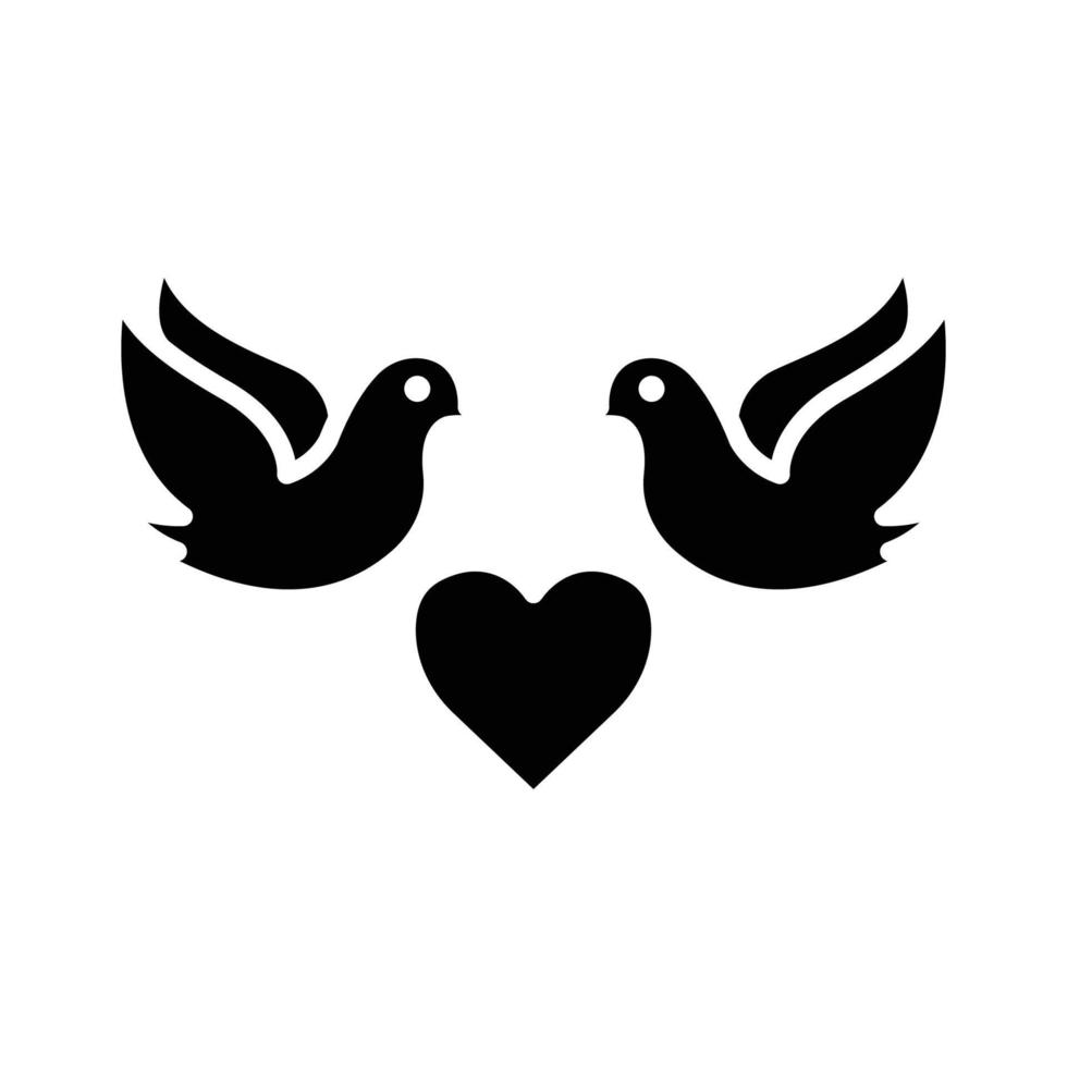 Pigeons icon with heart. Icon related to wedding. Solid icon style, glyph. Simple design editable vector