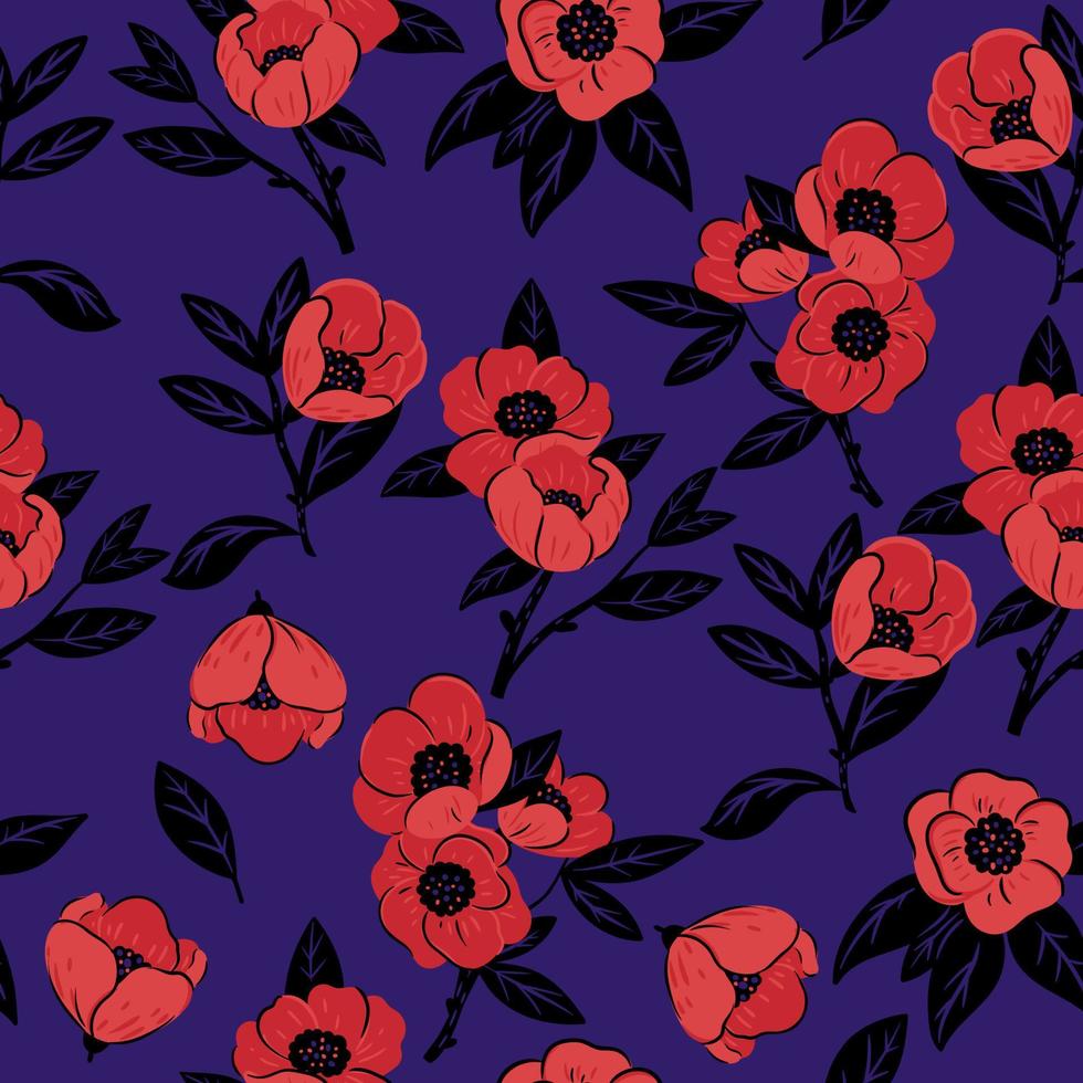 Seamless pattern with camellia flowers. Vector graphics.