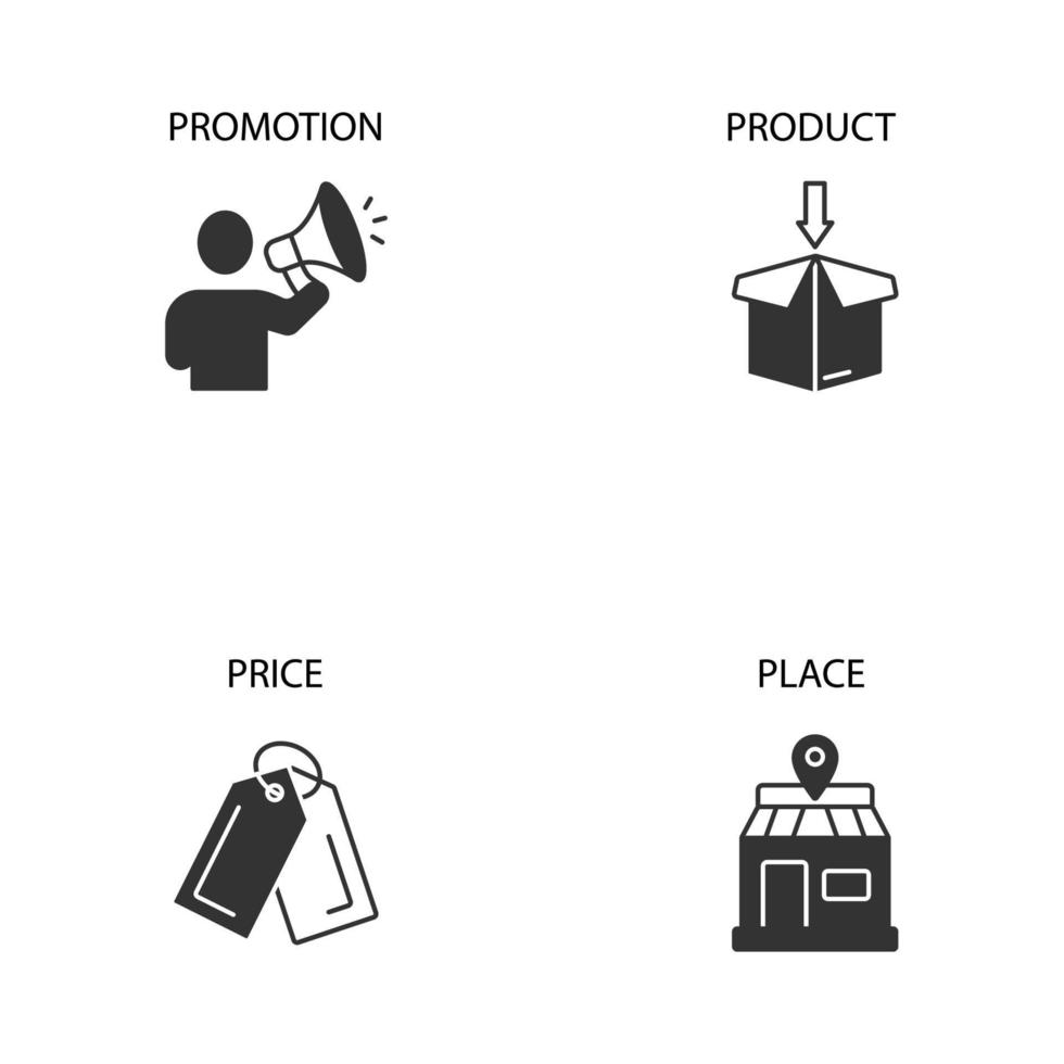 4P marketing mix model icons set . 4P marketing mix model pack symbol vector elements for infographic web