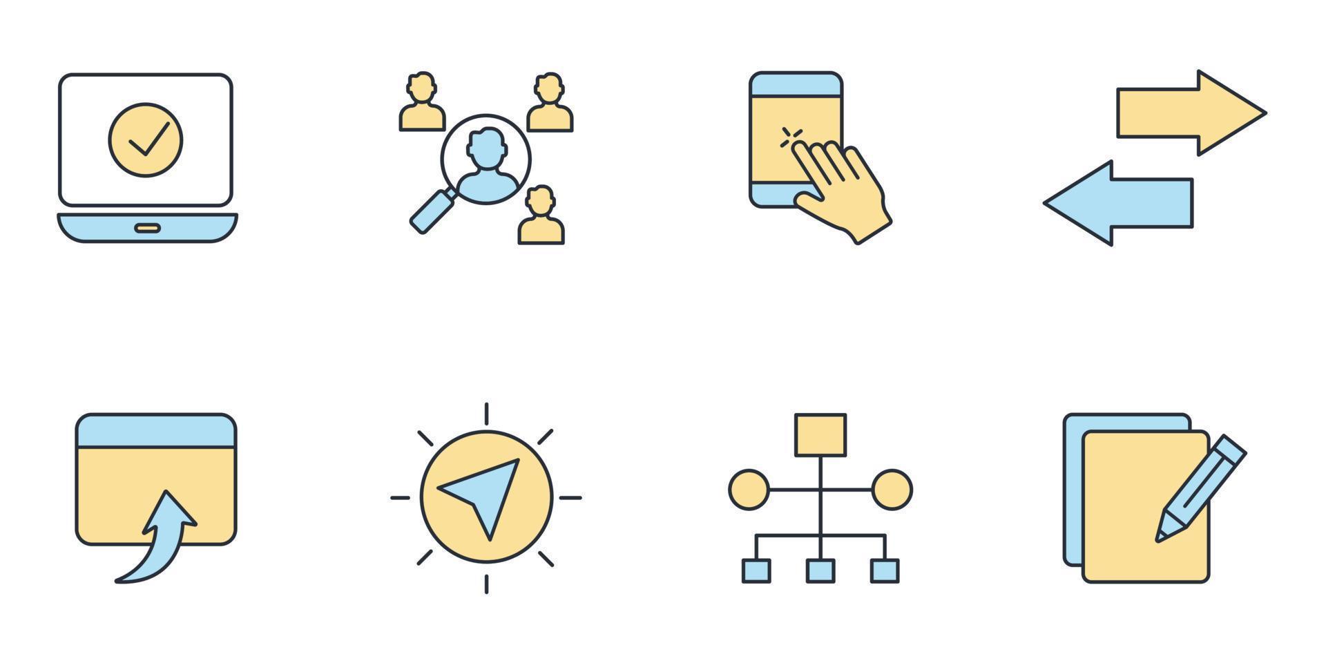 conjunto de iconos de diseño de experiencia de usuario. elementos de vector de símbolo de paquete de diseño de experiencia de usuario para web infográfico