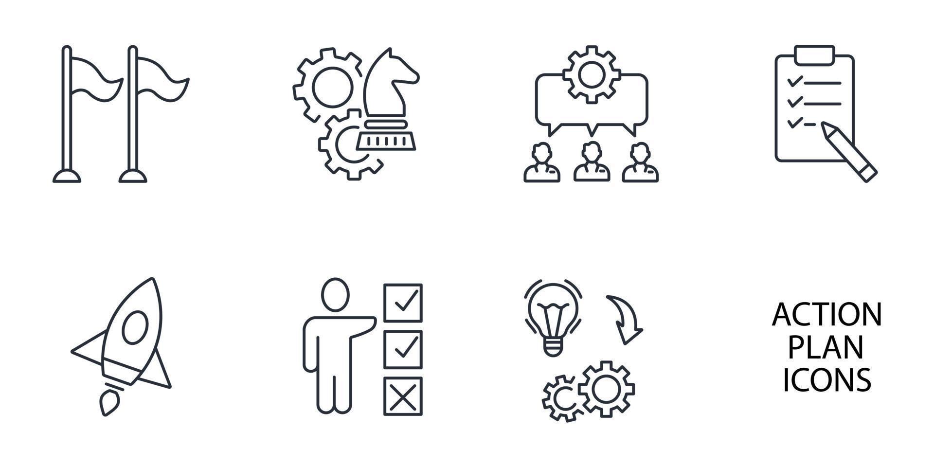 action plan icons set . action plan with pack symbol vector elements for infographic web