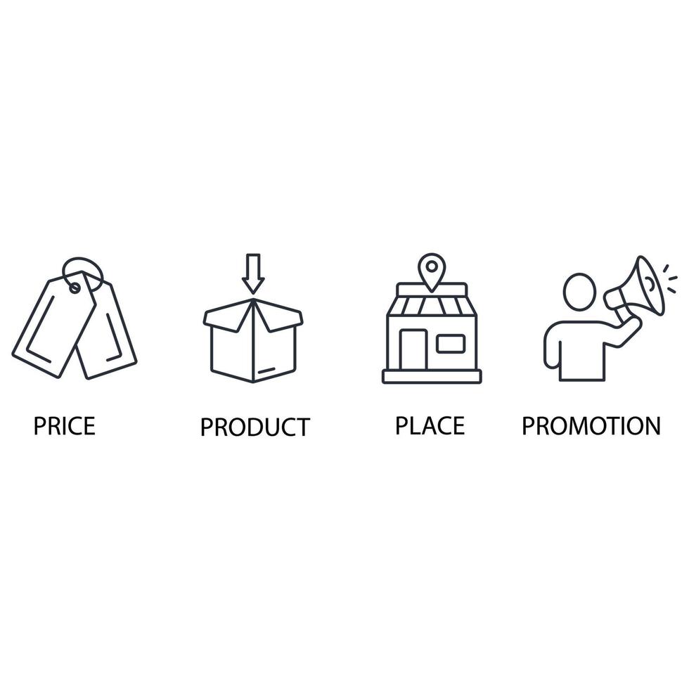 4P marketing mix model icons set . 4P marketing mix model pack symbol vector elements for infographic web