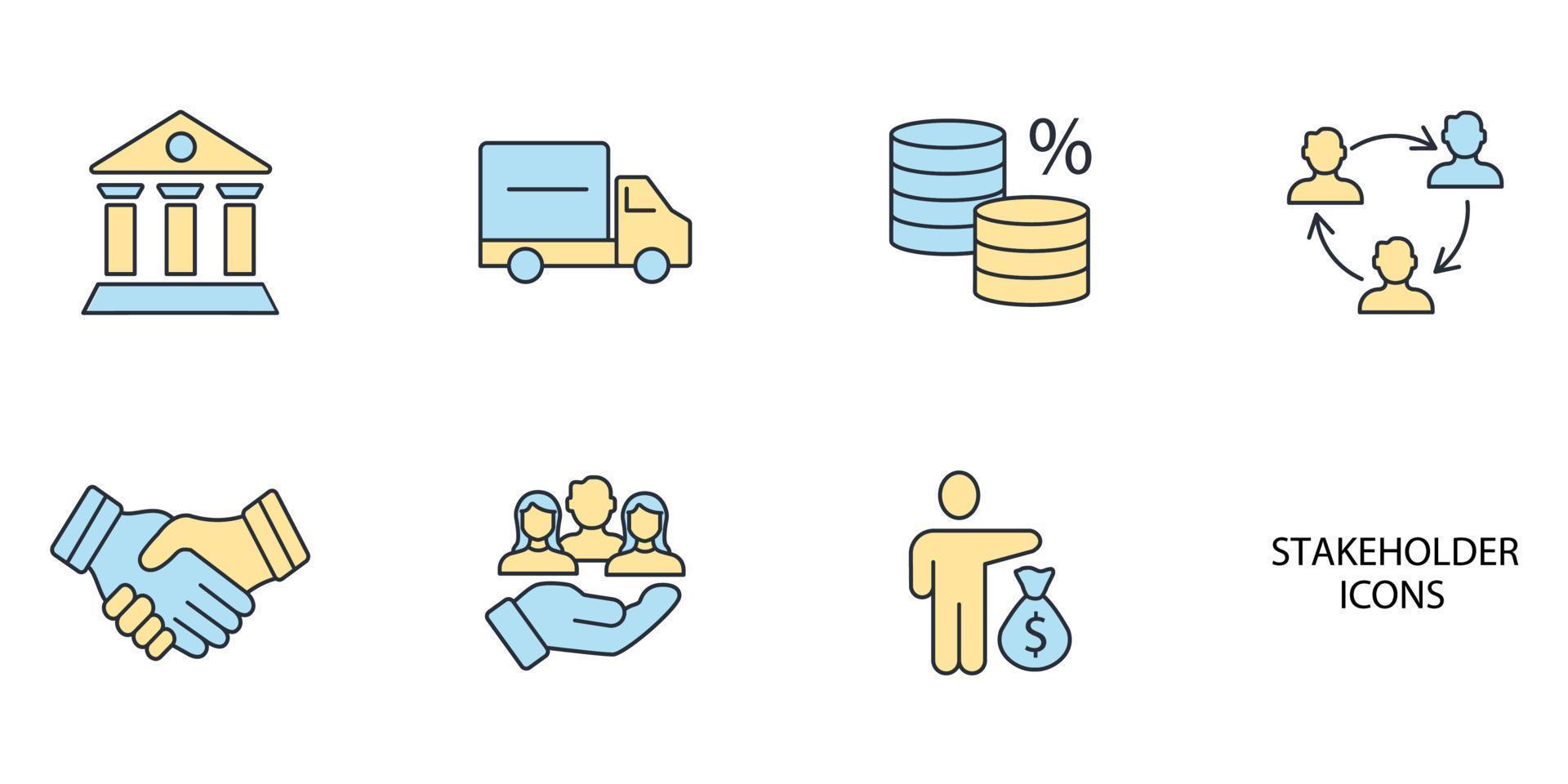 conjunto de iconos de relación de las partes interesadas. relación de partes interesadas paquete de elementos de vector de símbolo para web de infografía