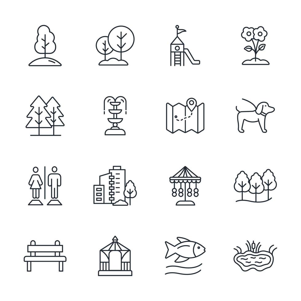 conjunto de iconos de parque de la ciudad. elementos de vector de símbolo de paquete de parque de la ciudad para web de infografía