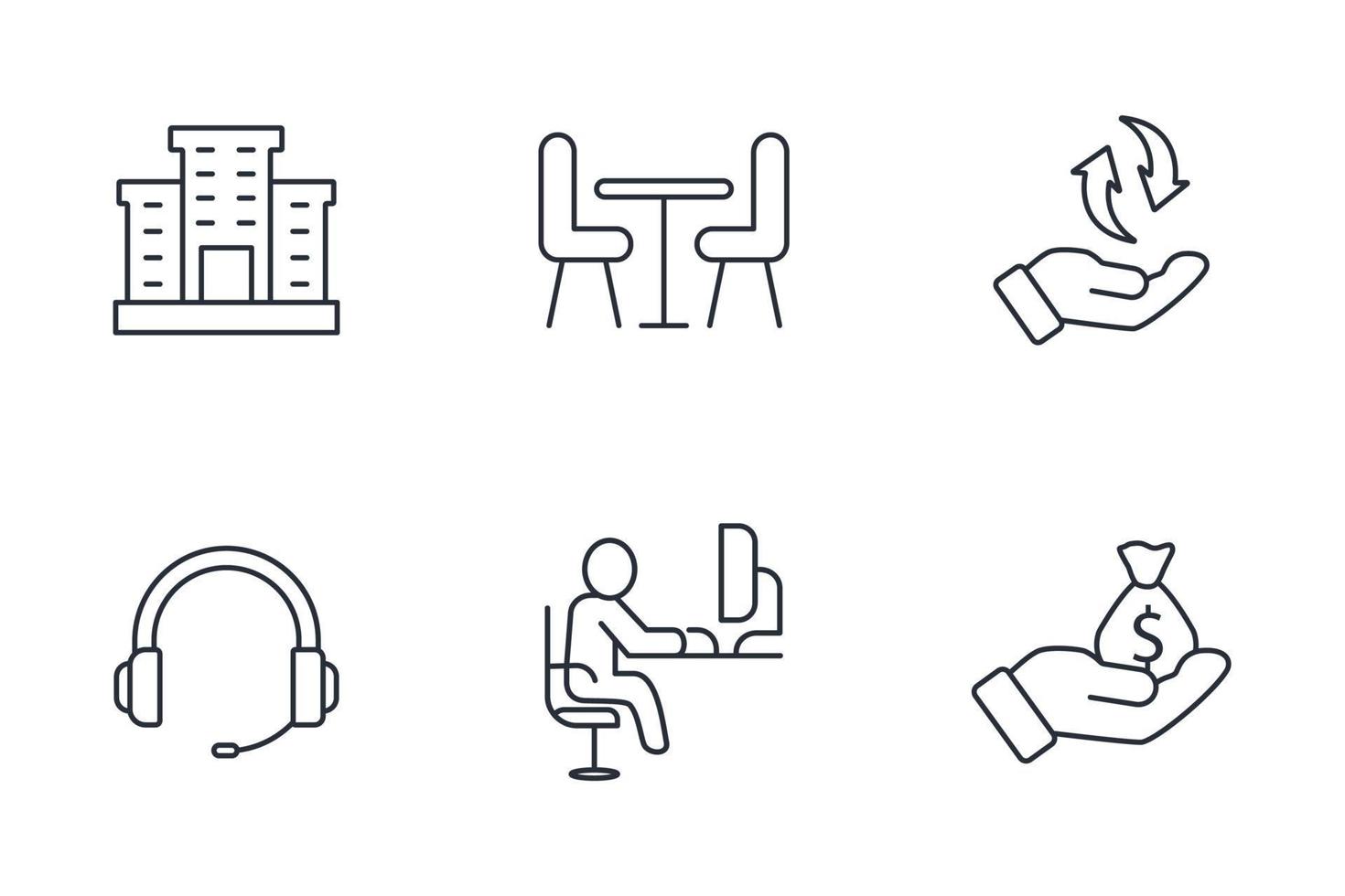 conjunto de iconos de coworking. elementos de vector de símbolo de paquete de coworking para web de infografía