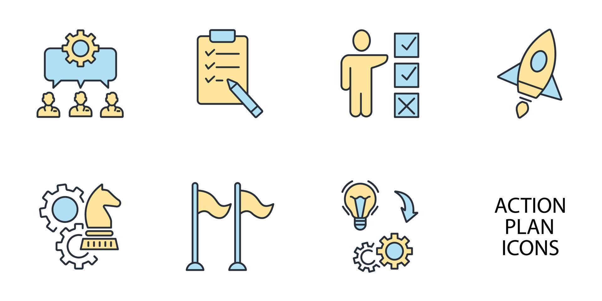 action plan icons set . action plan with pack symbol vector elements for infographic web