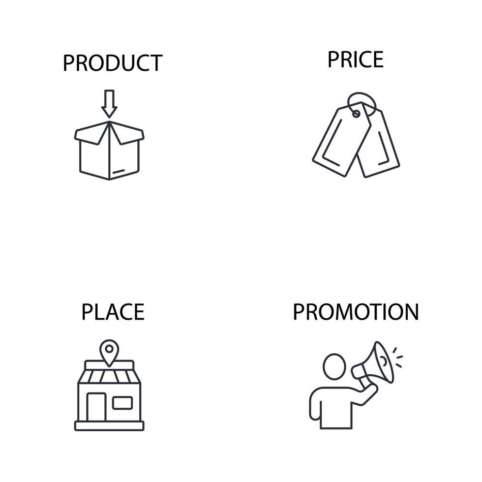 4P marketing mix model icons set . 4P marketing mix model pack symbol vector elements for infographic web