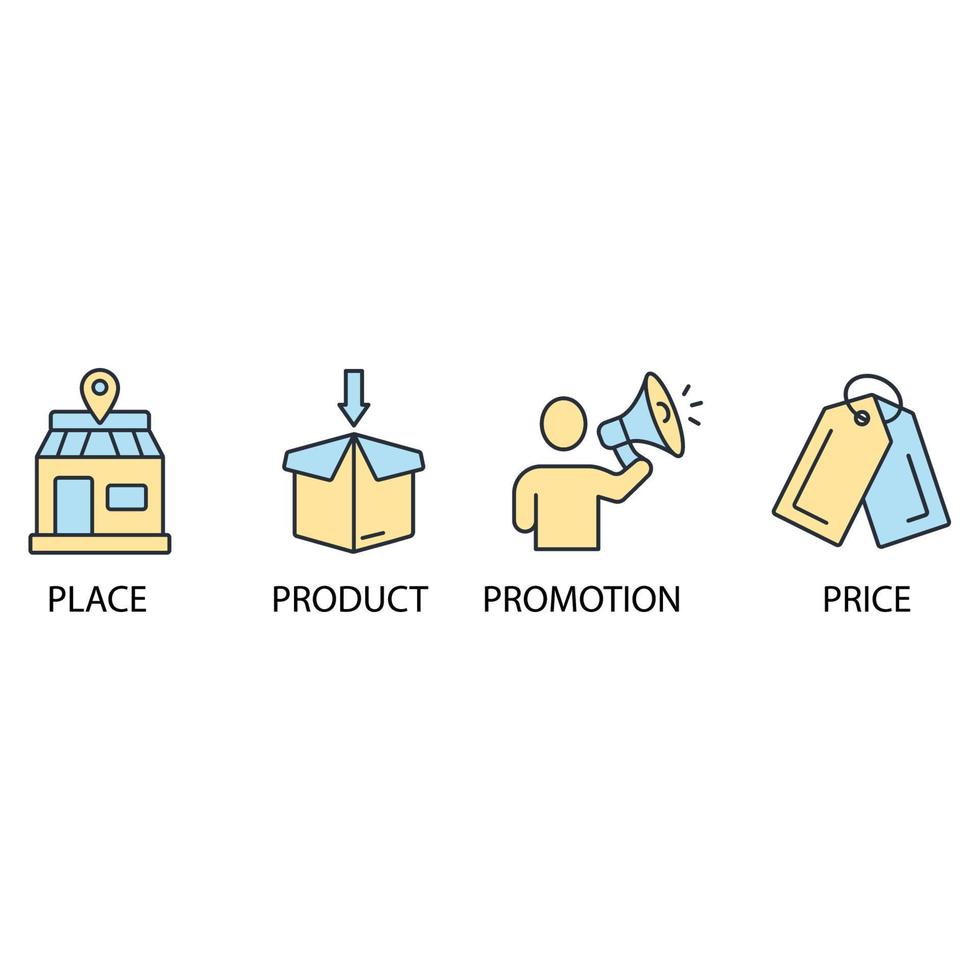 4P marketing mix model icons set . 4P marketing mix model pack symbol vector elements for infographic web