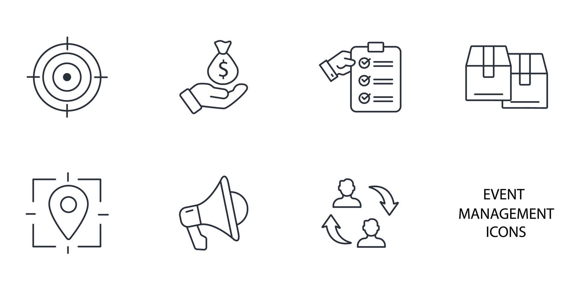 event management icons set . event management pack symbol vector elements for infographic web