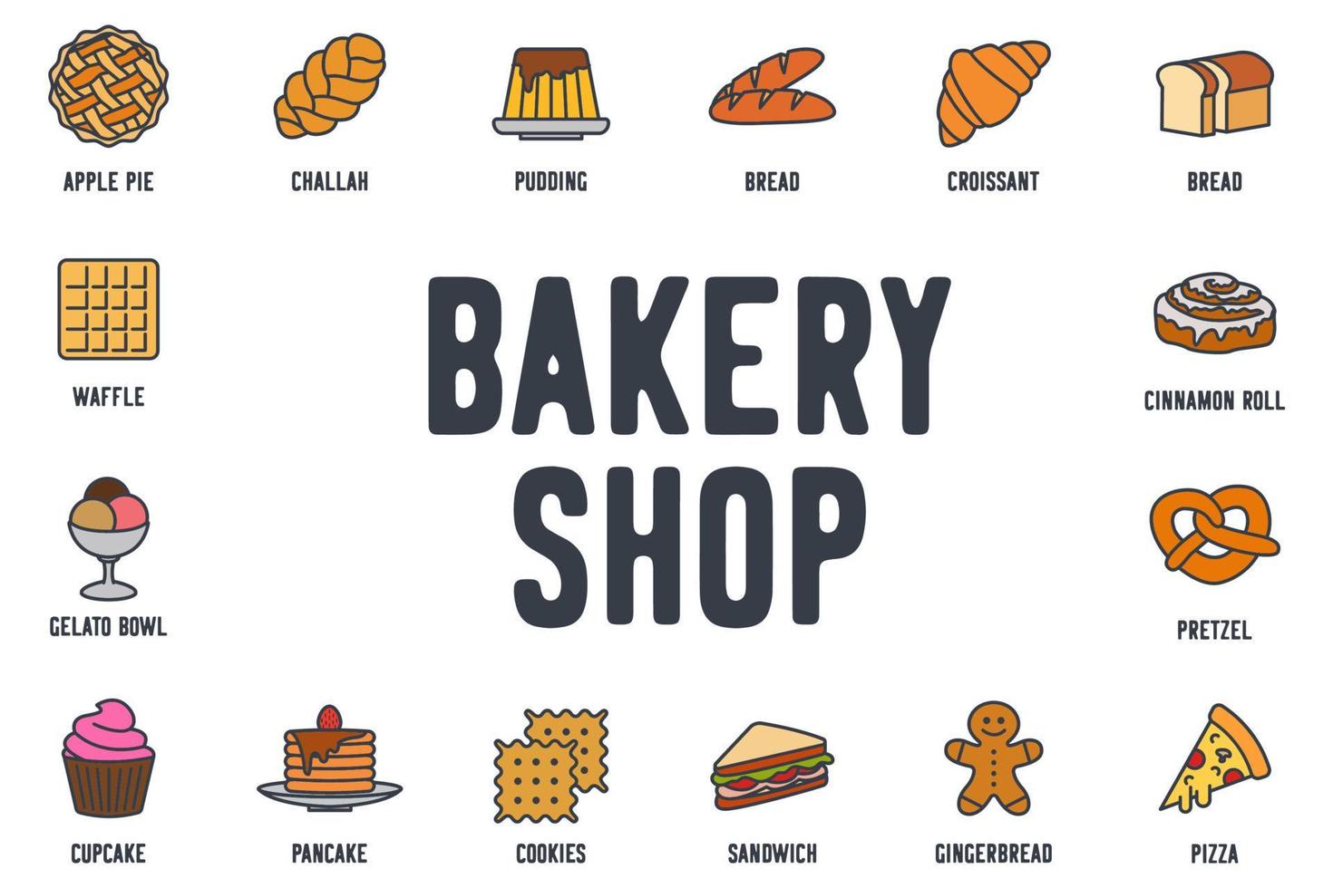 plantilla de símbolo de icono de conjunto de tienda de panadería para ilustración de vector de logotipo de colección de diseño gráfico y web
