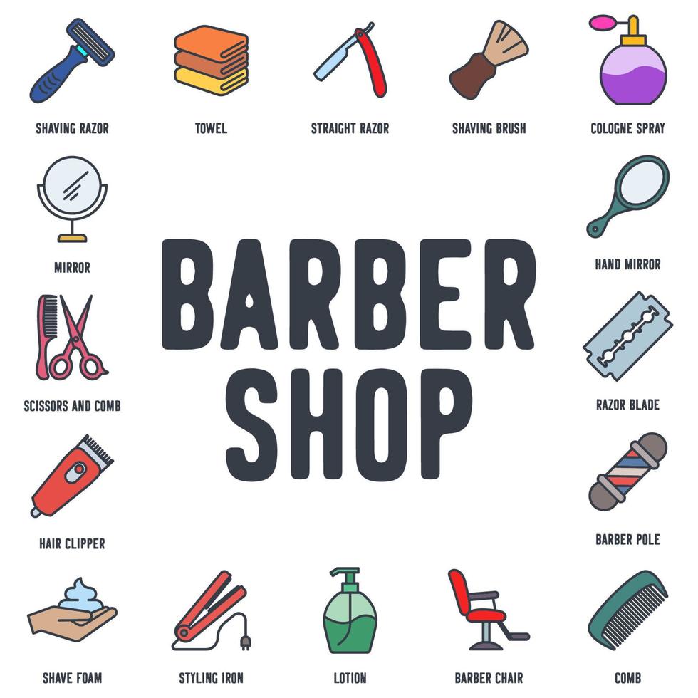 Barber shop set icon symbol template for graphic and web design collection logo vector illustration