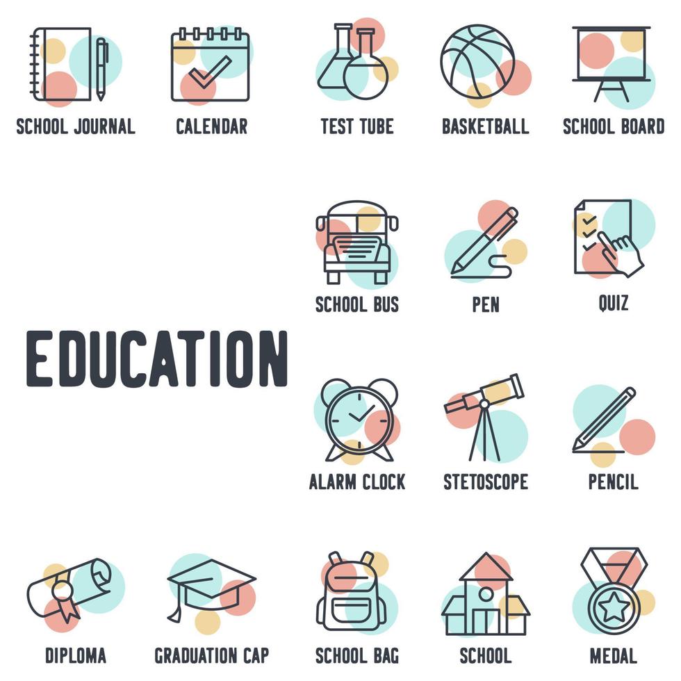 la educación y el regreso a la escuela establecen la plantilla de símbolo de icono para la ilustración de vector de logotipo de colección de diseño gráfico y web