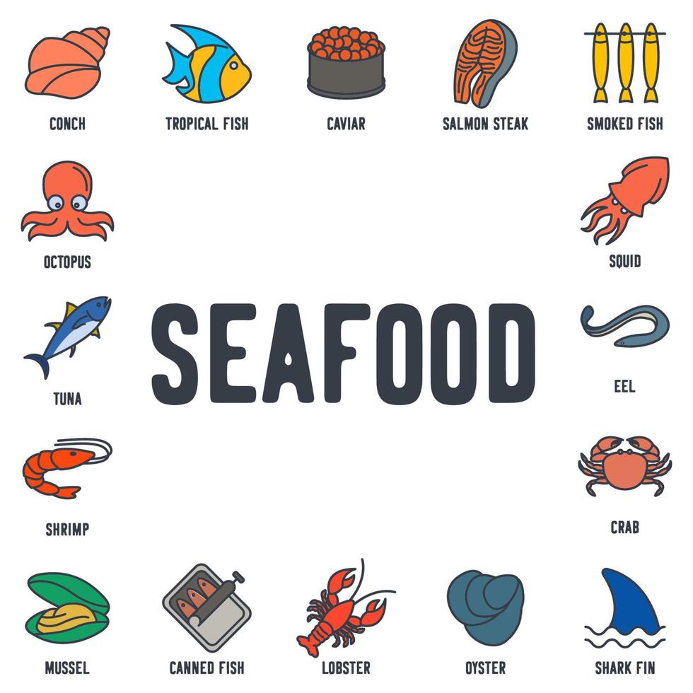 Fish and seafood set icon symbol template for graphic and web design collection logo vector illustration