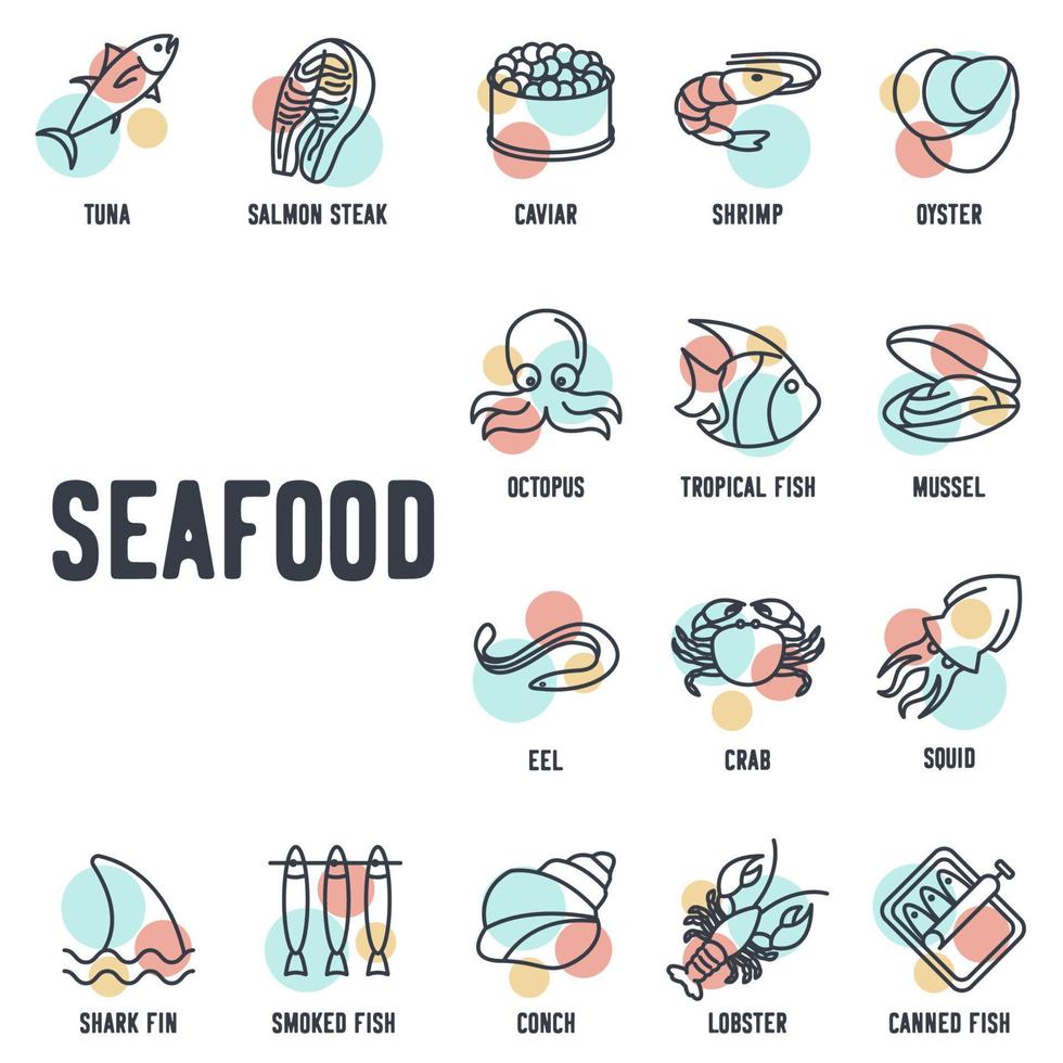 Fish and seafood set icon symbol template for graphic and web design collection logo vector illustration