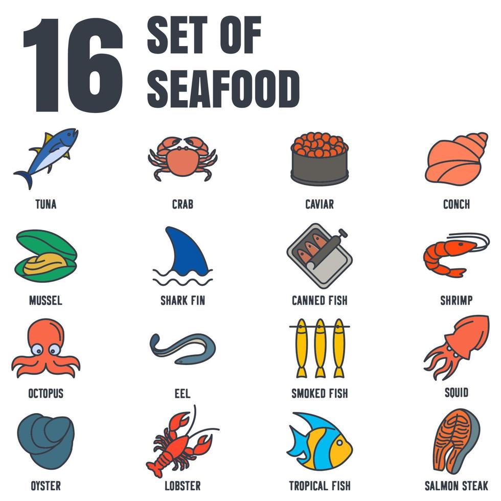 Fish and seafood set icon symbol template for graphic and web design collection logo vector illustration