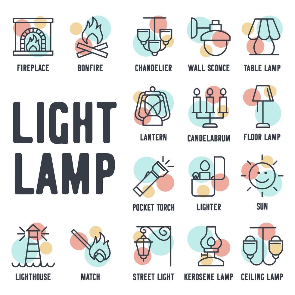 luces, bombilla, plantilla de símbolo de icono de conjunto de lámparas para ilustración de vector de logotipo de colección de diseño gráfico y web