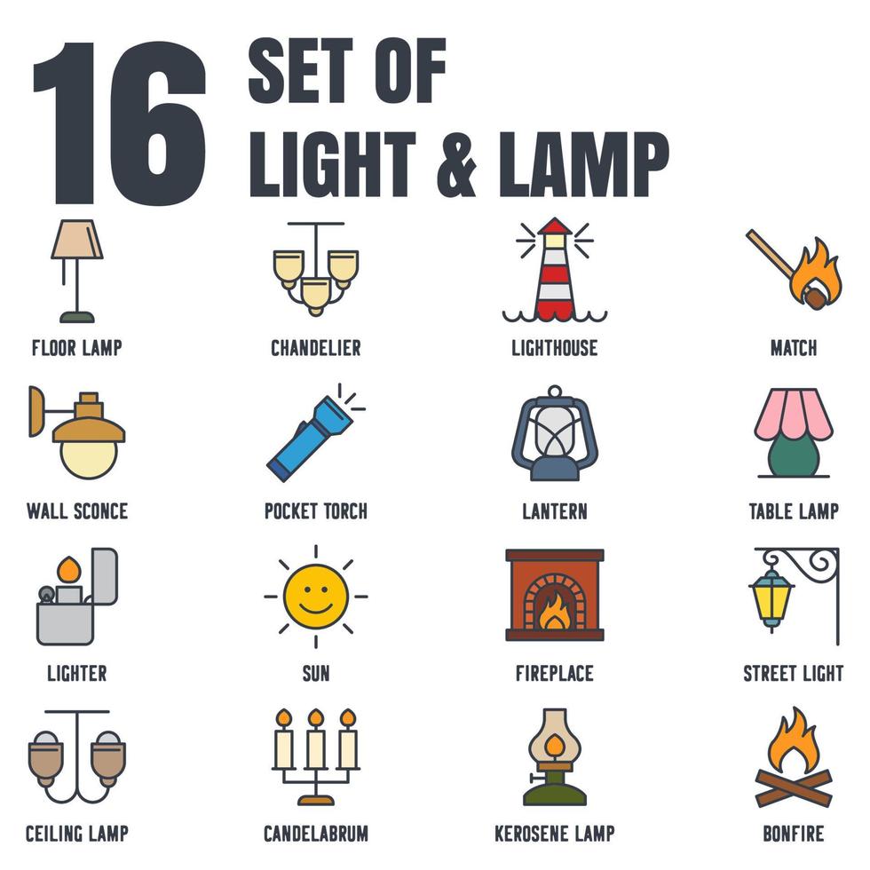 luces, bombilla, plantilla de símbolo de icono de conjunto de lámparas para ilustración de vector de logotipo de colección de diseño gráfico y web