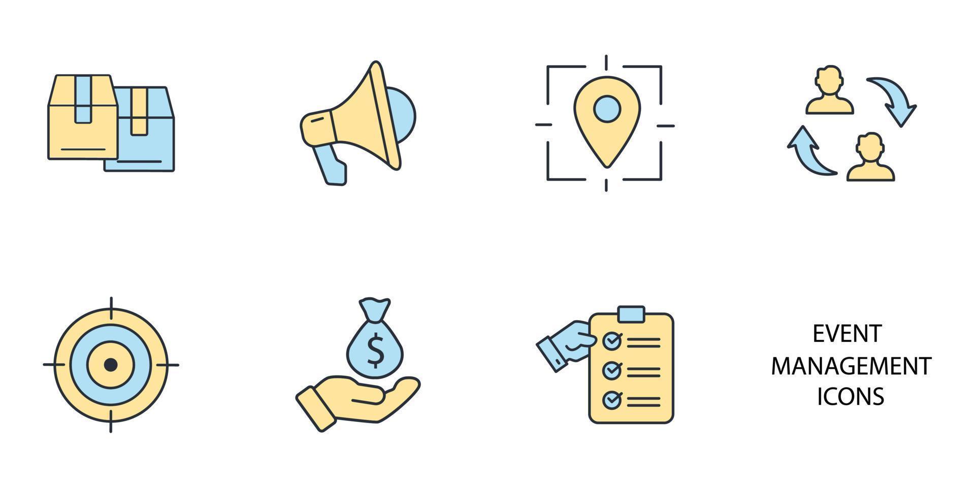 event management icons set . event management pack symbol vector elements for infographic web