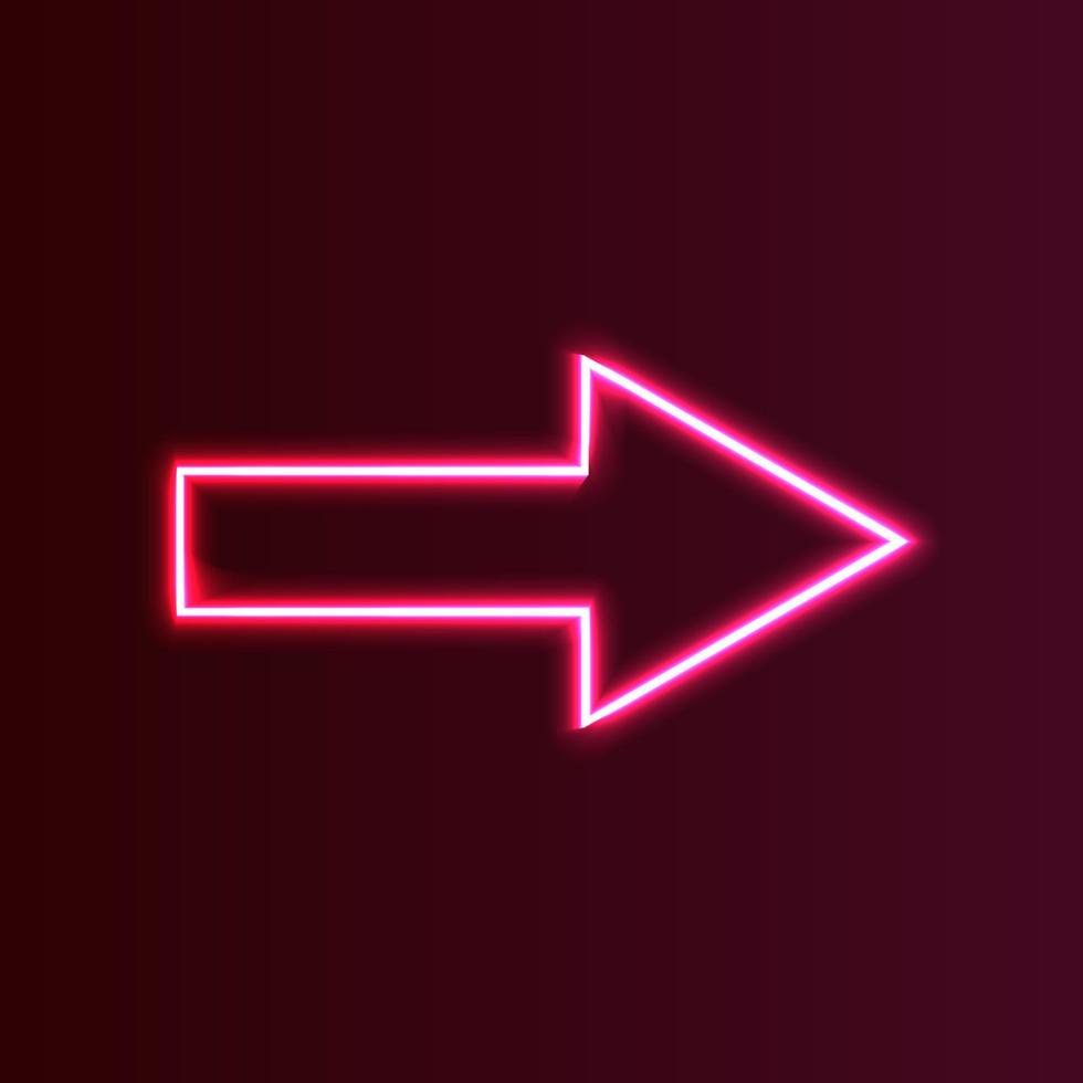 Realistic gradient neon arrow on pink and red background. Geometric glow outline shape or laser glowing lines. Vector shining object.