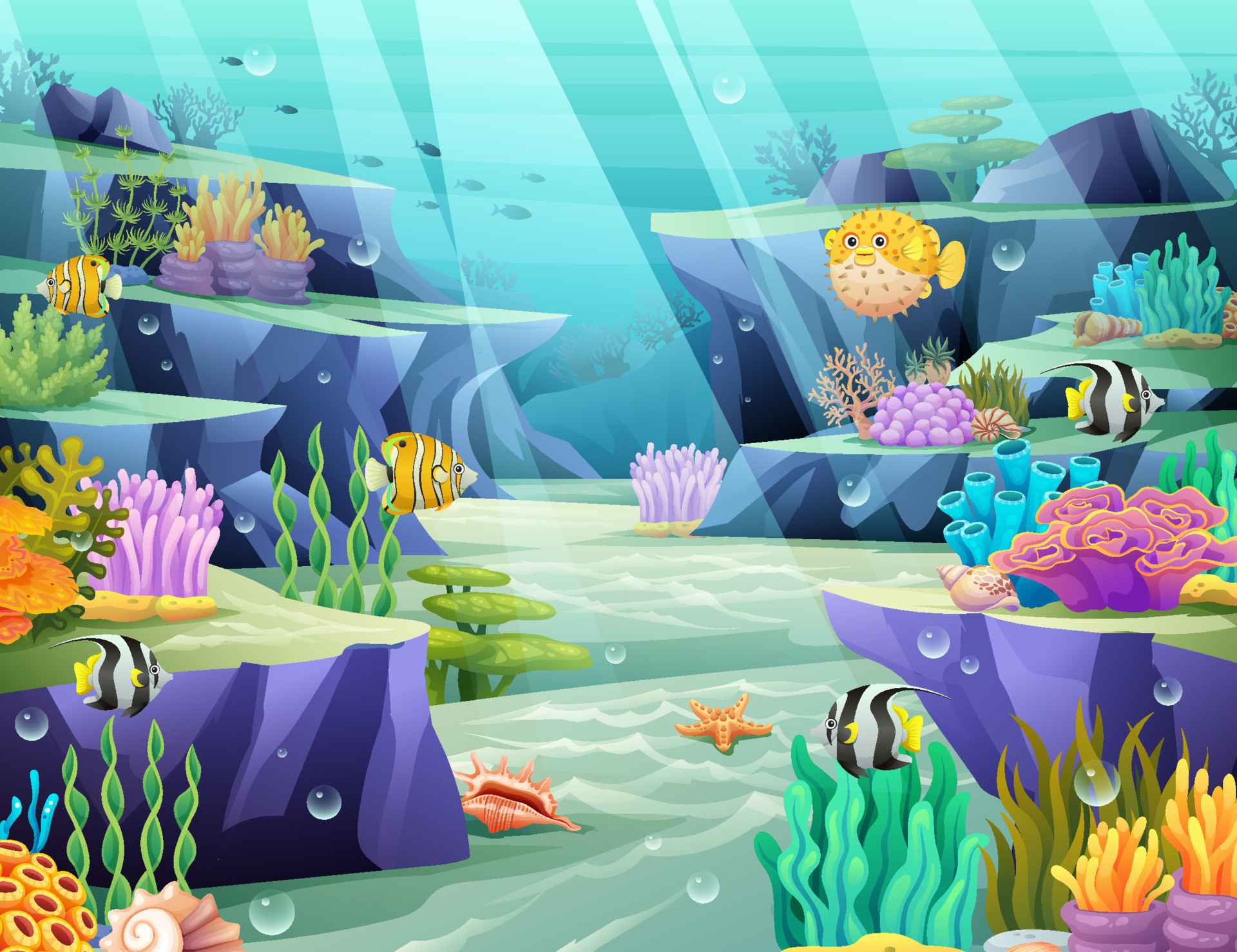 Undersea ocean world cartoon illustration. Underwater life with fishes and coral reefs on a blue sea background 8974776 Vector Art at Vecteezy Undersea ocean world cartoon illustration. Underwater life with fishes and coral reefs on a blue sea background 8974776 Vector Art at Vecteezy