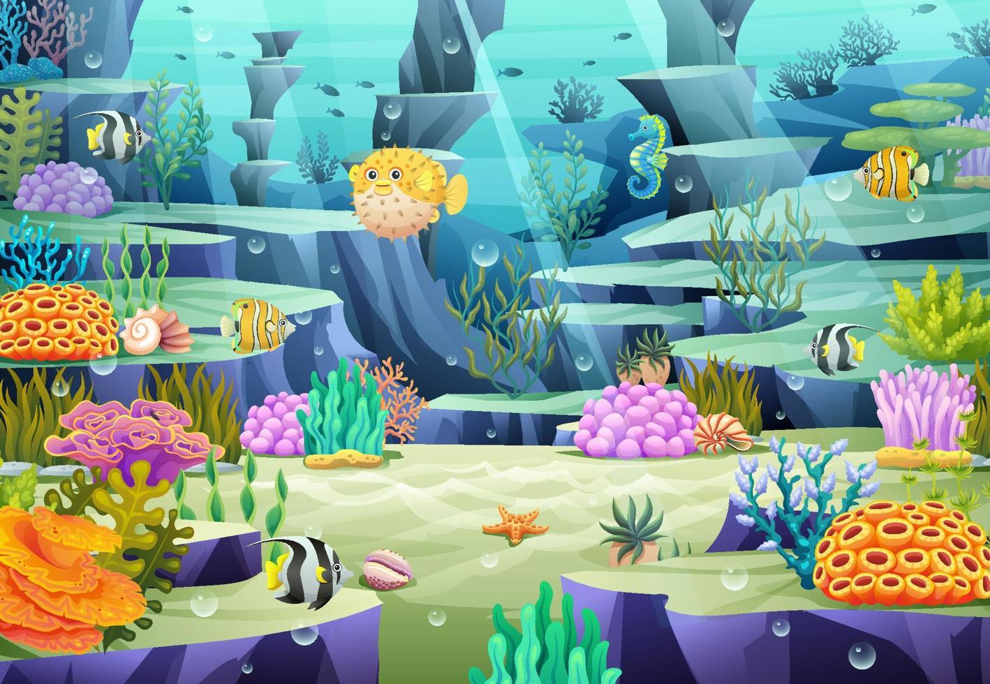 Undersea marine life illustration. Underwater world with sea ocean animals, coral reef and seashell in cartoon style 8974777 Vector Art at Vecteezy Undersea marine life illustration. Underwater world with sea ocean animals, coral reef and seashell in cartoon style 8974777 Vector Art at Vecteezy