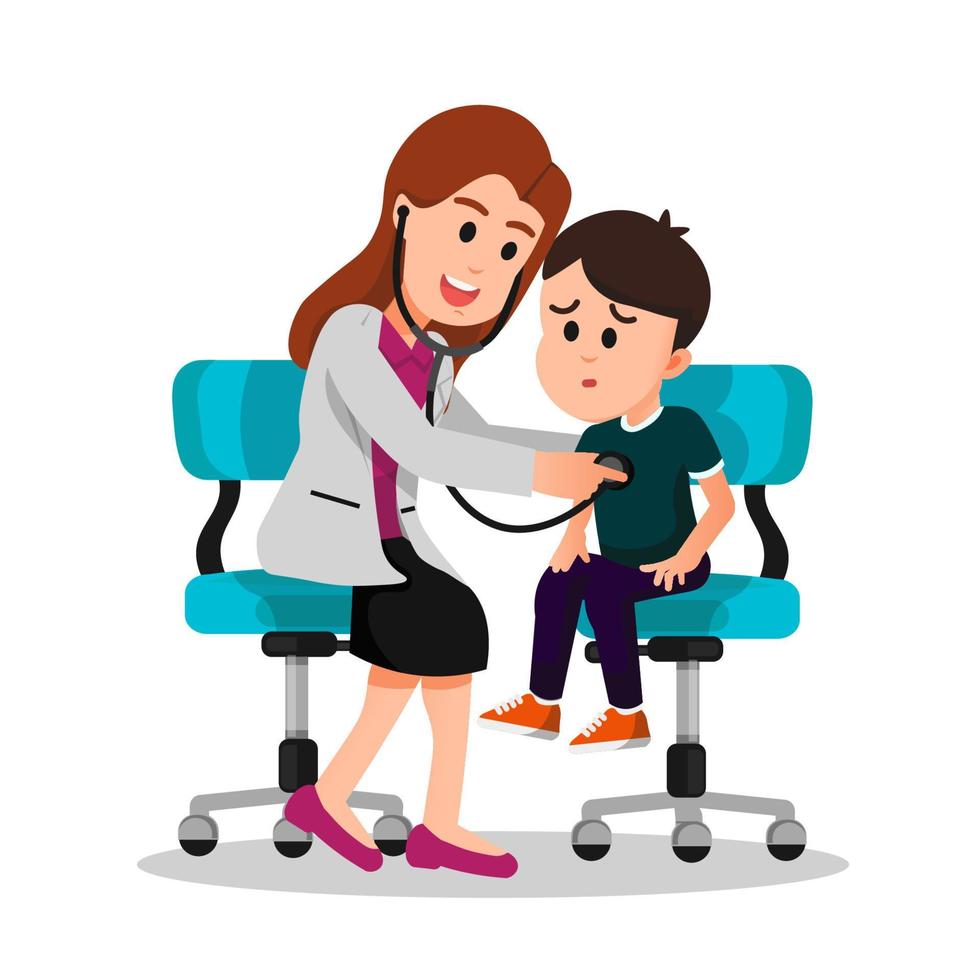 a boy is checked for health by a doctor with a stethoscope vector
