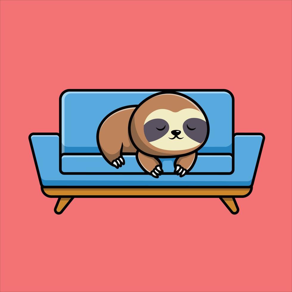 Cute Sloth Sleeping On Sofa Cartoon Vector Icon Illustration. Animal Interior Icon Concept Isolated Premium Vector.