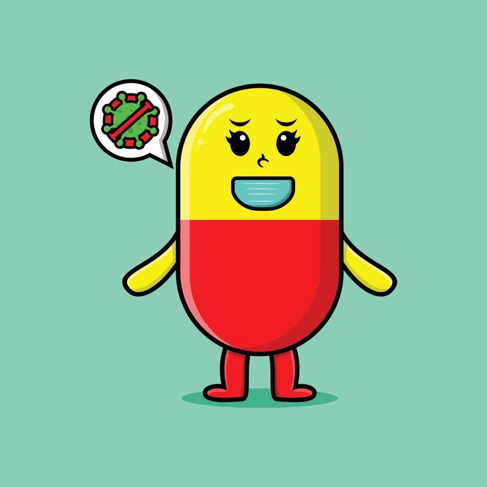 Cute cartoon capsule medicine using mask vector