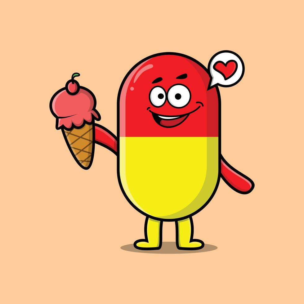 Cute Cartoon capsule medicine holding ice cream vector