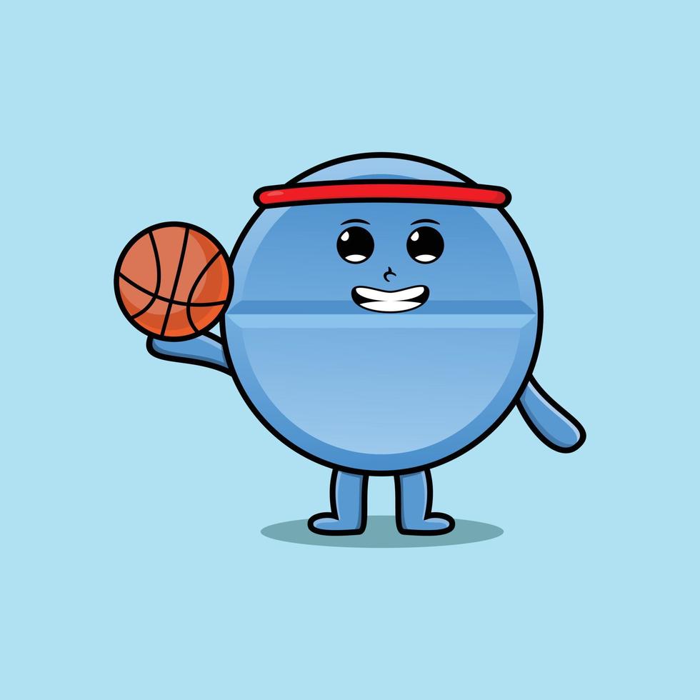 medicina de píldora de dibujos animados lindo jugando baloncesto vector